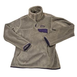Patagonia Gray Snap Pullover Fleece with Purple Trim Womens Small